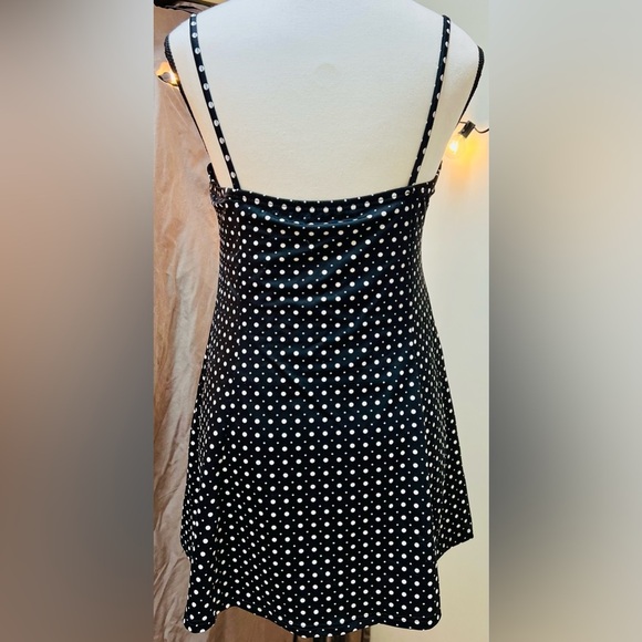 Black Polka Dot 1-Piece Skirted Swim Dresswith Red Front Tie by A Shore Fit - Picture 3 of 13